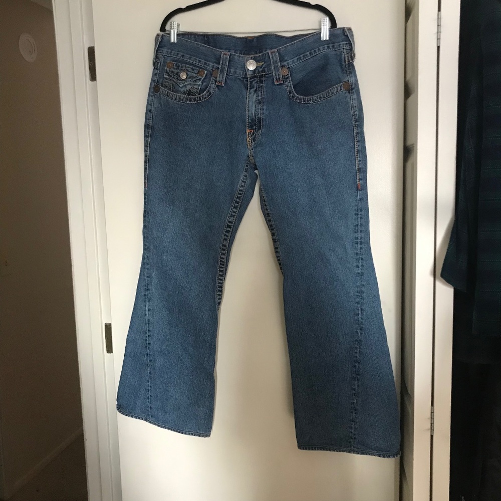 Vintage True Religion Jeans Joey Big T 33 flap pocket twisted flare leg y2k USA